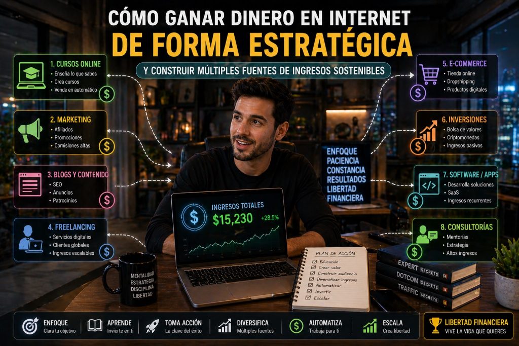 Cómo ganar dinero en internet de forma estratégica y construir múltiples fuentes de ingresos sostenibles