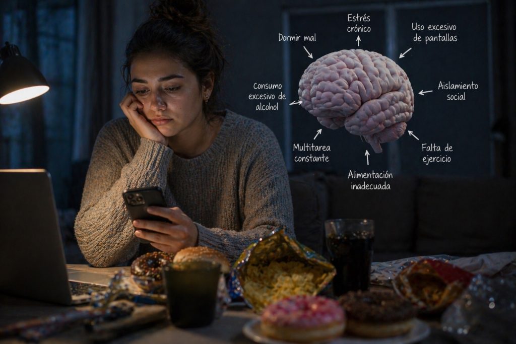 Lista clara de hábitos perjudiciales para tu cerebro
