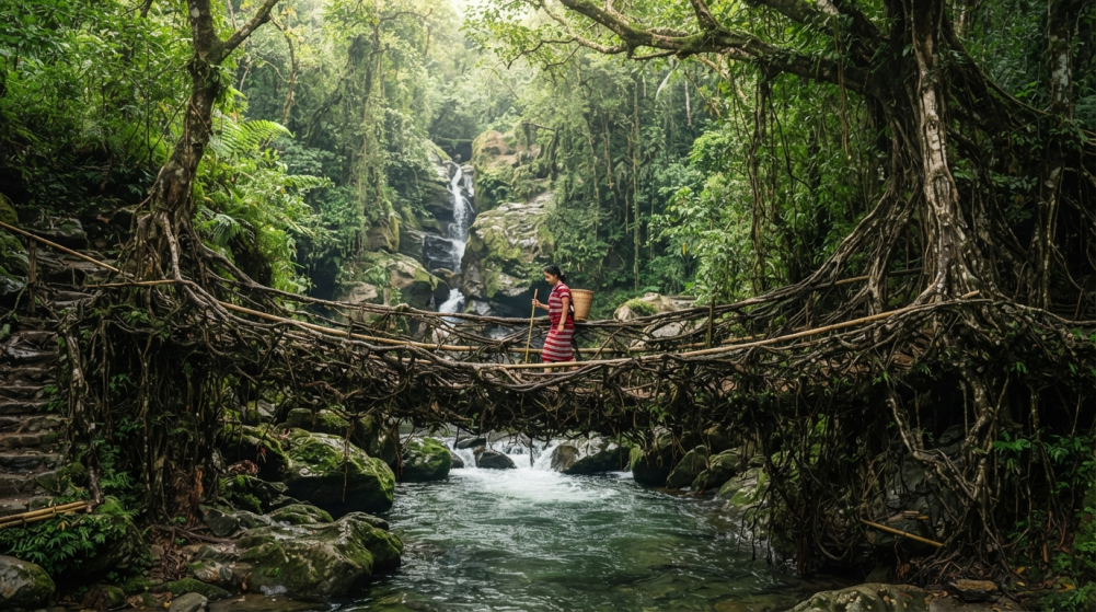 Puentes vivientes de Meghalaya: cómo las raíces de Ficus elastica se convierten en caminos