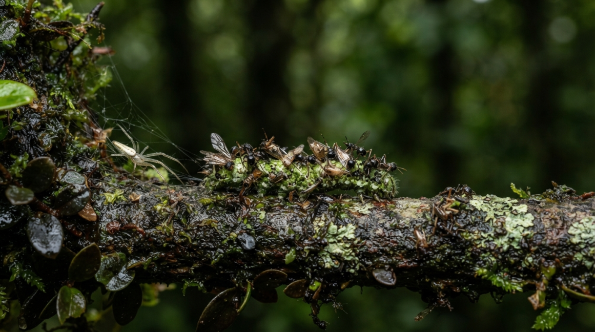 Eupithecia staurophragma: la oruga hawaiana que se camufla con restos de hormigas y moscas
